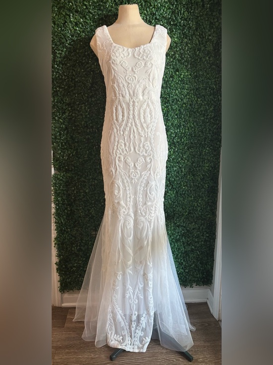 None Dresses & Skirts - Beaded XL Ivory Mermaid Wedding Dress Art Deco Embroidered Lace Bridal Gown